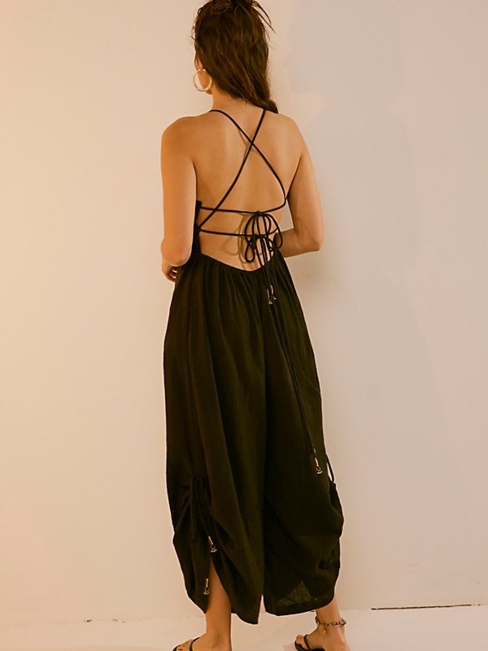Strappy Open-Back Black Maxi Dress